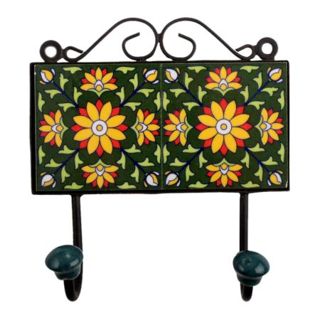 Forest Green Yellow Floral Tiles Hook